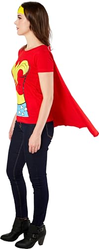 Rubie's Official DC Comics Wonder Woman Ladies Dress Up Kit, Super Hero Tshirt Top, Headpiece & Cape