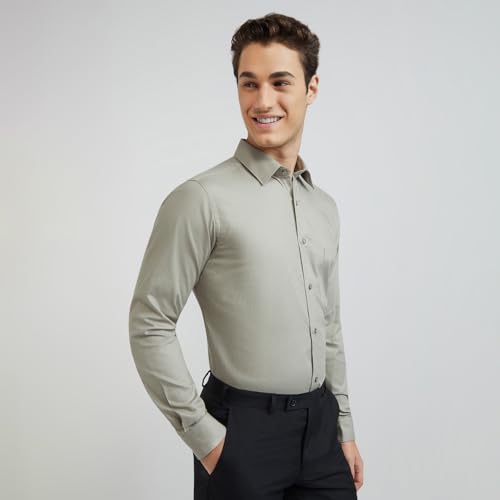 Image of Raymond Men's Pure Cotton Solid Pattern Slim Fit Semi Cutaway Collar Full Sleeve Formal Shirt