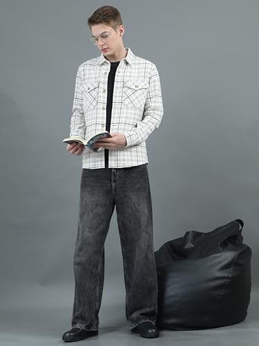 Image of StitchX Men's Full Sleeve Checkered Cotton Double Flap Pocket Spread Collar Shacket S-2XL