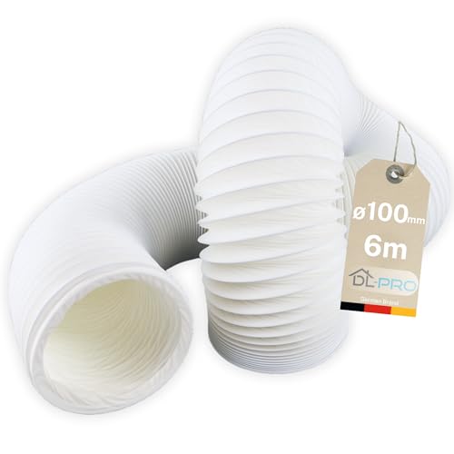 DL-pro 6 m Tuyau d’évacuation Ø100 mm – Gaine PVC blanche pour hotte, sèche-linge, climatiseur – NON compatible Ø102 mm
