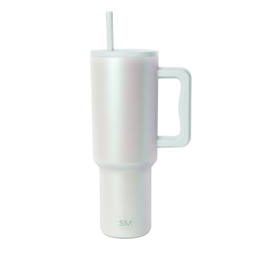Image of Simple Modern 40 oz Trek Tumbler with Handle and Straw Lid | Cup Holder Friendly Insulated Stainless Steel Travel Mug | Spring Air Pearl