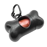 Poop Bag Dispenser - Bone Shaped Pet Dog Waste Bag Holder - Plastic Garbage Bag Dispenser Carrier Case Includes 1 Roll (15 Bags) - Large, Earth-Friendly, Leak-Proof Pet Waste Bags (Black)