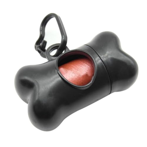 Poop Bag Dispenser - Bone Shaped Pet Dog Waste Bag Holder - Plastic Garbage Bag Dispenser Carrier Case Includes 1 Roll (15 Bags) - Large, Earth-Friendly, Leak-Proof Pet Waste Bags (Black)