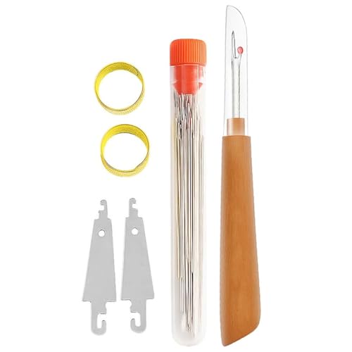 CRGANGZY Set 3 strumenti da cucito in acciaio con aghi a cruna, infila ago, ditale, taglia asole, kit portatile per cucito a mano, ideale per principianti e fai da te