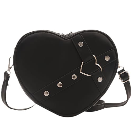 MUNSKT Dirndl Herztasche, Bayrische Trachtentasche in Herzform für Damen & Mädchen, Praktische Schultertasche für Oktoberfest & Karneval, Schwarz