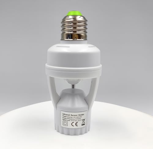Infrared Motion Sensor Light Socket – E26 E27 Screw in Adapter for Automatic Light Control, Easy Install and Adjustable Duration – Ideal for Outdoor Indoor Garage Light, for Basement (1)