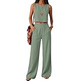 FannBiatty Conjunto Mujer Verano 2 Piezas Original Moda Algodon y Lino Traje de Primavera Ligero Chándal Blusa Sin Manga Pantalones Ropa de Playa Vacaciones Deportivo Casa Trabajo