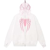 Crancious Spider Sweatshirt Y2k Full Zip Up Hoodie Women Oversized Goth Sweatshirt E-Girl (Medium,White)