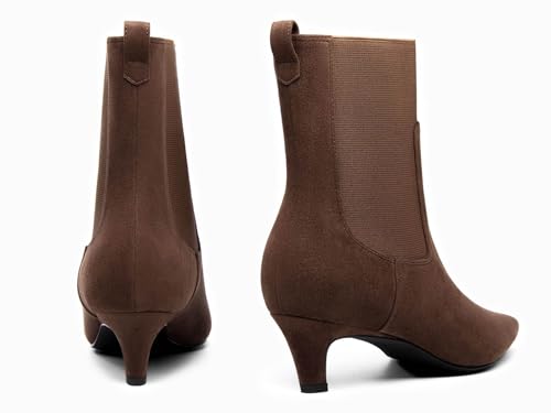 Coutgo Womens Ankle Boots Low Kitten Heel Pointed Toe Slip On Elastic Dressy Fall Winter Booties Shoes3