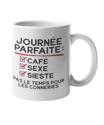 Mug humour – Tasse drôle citation – Café Sexe Sieste pas de conneries – Cadeau original rigolo pour collègue couple ami famille – Idée cadeau anniversaire Noël fête - Céramique 330 ml (Sieste)