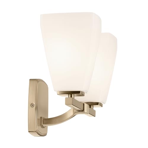 Image of Kichler Marant 14.25 inch 2-Light Vanity Light Fixture with Opal Glass in Champagne Bronze for Bathroom Over Mirror, Modern Wall Mount Lighting (14.25 inch W x 9.5 inch H), 55215CPZ