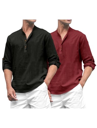 Image of ROYALSCOUT Combo of Men's Solid Cotton Blend Full Sleeve Straight Kurta Shirt (Pack of 2)