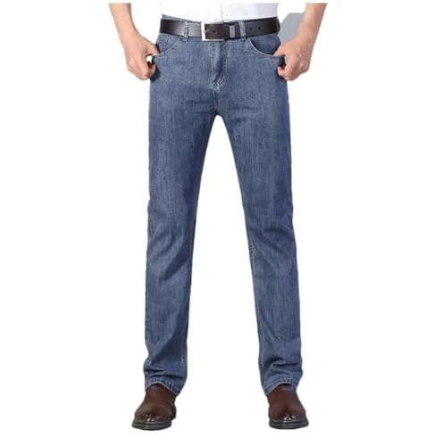 Men's Summer Elastic Jeans Fashion Comfortable Business Straight Stretch Cotton Casual Denim Pants Thin Trousers