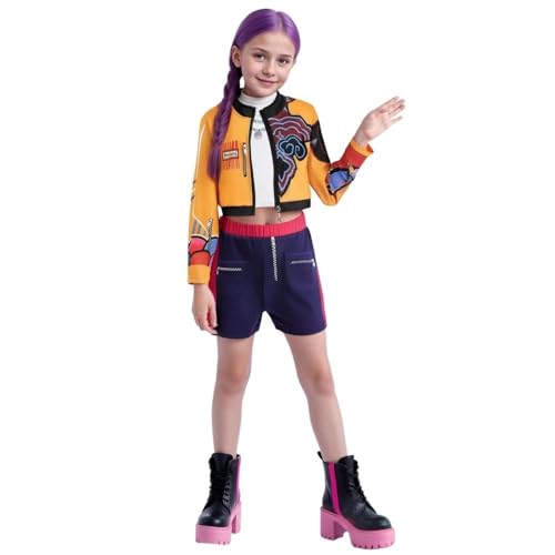 Atorcher Girls Costumes Pop Singer Cosplay Coat Top Shorts Costume Dance Stage Outfit Set for Girls (Orange, 6-7 Years)