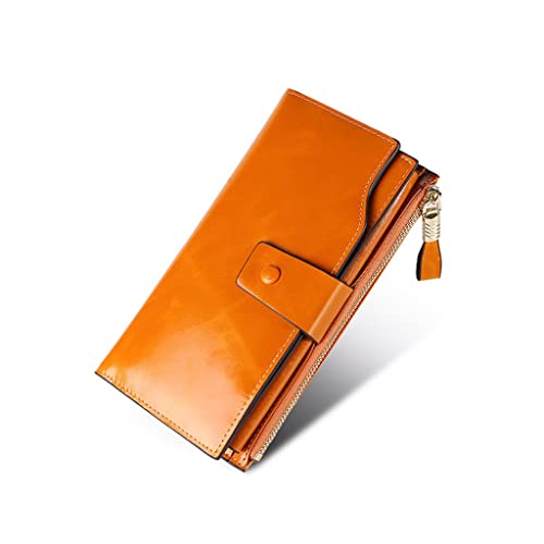 Portefeuille long pour femme en cuir cire d'abeille anti-vol RFID chic