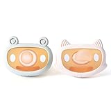 Mssiliyow Baby Pacifier Orthodontic Soother, BPA-Free Soft Food Grade Silicone EN1400Approval, Above 3M (2 Count (Pack of 1), Frog Green Round(Day) & Cat Light Pink Flat(Night))