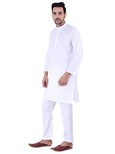 Image of JEXI Men's Cotton Blend Solid Kurta Pyjama Set - Knee-Length, Mandarin Collar, Full Sleeve, Ethnic Wear