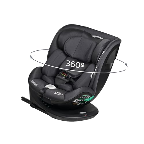MS BabyWorld – MILOS – Silla de coche I-Size Grupo 0/1/2/3 | 40-150 cm | Isofix y Top Tether | Nacimiento a 12 años (0-36 kg) | A contramarcha hasta 18 kg | Giratoria 360º Universal