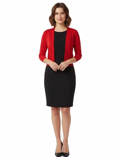 Image of Allsense Women's 3 /4 Sleeve Cropped Shrug Cardigan | Classic Bolero, Open-Front, Lightweight Soft Fine Knit Cover Up