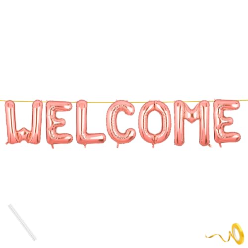 Image of Welcome Banner Rose Gold for Birthday Wedding Office Home Baby Boy Girl Foil Balloon Decoration Decor Celebration
