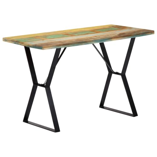 Image of mzdioop Dining Table 120 x 60 x 76 cm Solid Wood Reclaimed Wood Kitchen Table with Powder-Coated Iron Legs Stable Durable Modern Space Saving for Dining Room Living Room