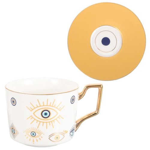 Alipis Tasse à Café Décorative en Céramique 350 Ml Motif Œil Mystique Grosse Tasse Vintage pour Cappuccino et Latte et Chocolat Chaud Usage Maison et Pause Thé Set 1 Soucoupe