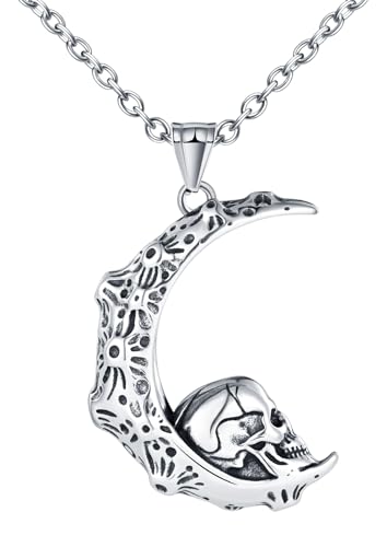 INFINIONLY Collares Colgantes Luna de Acero Inoxidable para Hombre Colgante Luna - Calavera Collar Creativo para Adolescentes