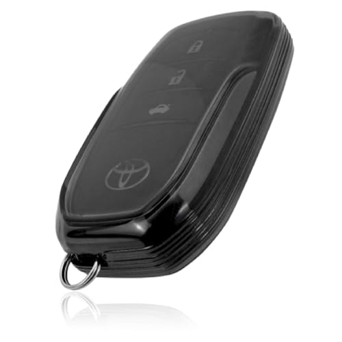 Image of Clear TPU Key Cover and Keychain Compatible for Toyota Fortuner | Hilux | Innova Crysta | Fortuner Legender | Innova HyCross | Land Cruiser Smart Key (Black)