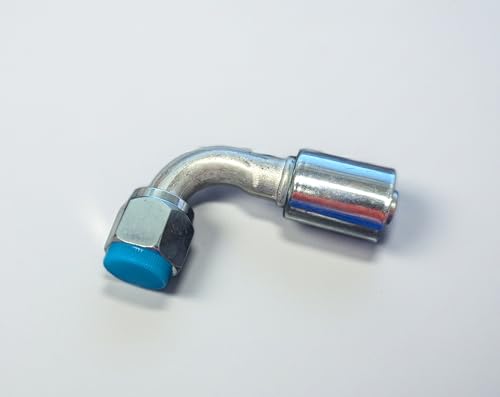 Granatelli A/C Fitting, Crimp-on, Female O-Ring, 90 Degree, #10 Nut, #8 Hose, Brass, Zinc Plated