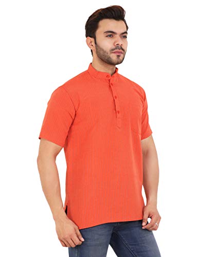 Image of LATEST CHIKAN Men's Cotton Regular Striped Short Kurta Half Sleeves - NP-SK-PNT