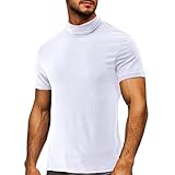 Kioxiuin Mens T Shirt Short Sleeve Basic Turtleneck Slim Fit Undershirt Pullover Solid Sport Shirts Tops,White,M