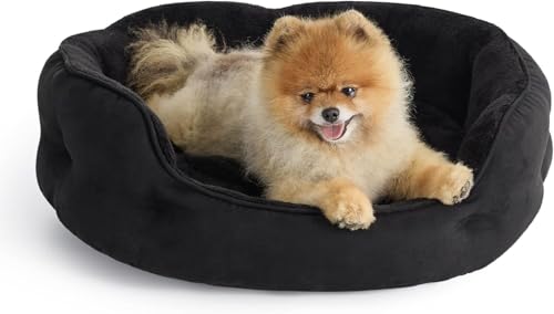 Image of Velvet Dog Bed Washable Cat Beds for Indoor Cats and Puppy, Black Dog Bed Sofa for Dogs,Gift for Dogs and Cats,Round Bed.