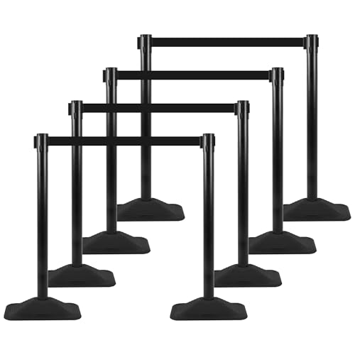 8 Pack Stanchions with Retractable Belts - Crowd Control Barriers with Weighted Rectangle Rubber Base, 10FT Retractable Belt Stanchions for Queue Line, Events, Public Safety(Yellow，8 Pack）