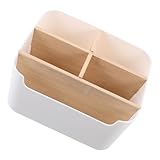 Garneck Caja Organizadora Multiusos Desmontable con Compartimentos Almacenamiento Seguro de Bambú y PP para Escritorio y Baño para Cosméticos y Mando Distancia Diseño Compacto y Portátil