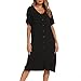 Jecarden Camisas de noche para mujer, de verano, largo, pijama de premamá, con botones, manga corta Negro M
