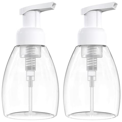 BRIGHTFROM Foaming Soap Dispenser Pump Bottles, BPA Free Empty Refillable Plastic Container for Liquid Soap - Kitchen, Bathroom, Commercial - 8oz (250ml) Pack of 2 Clear Cover
