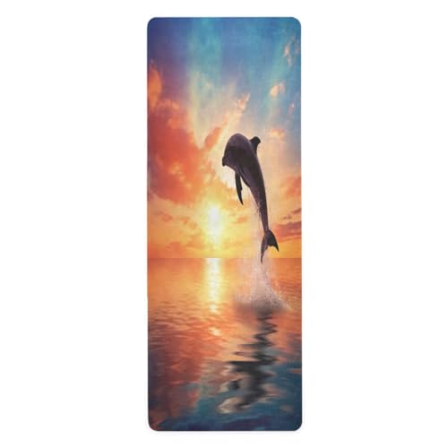 FLildon Sunset Sea Dolphin Yoga Mat Thick Non Slip Yoga Mat Workout Mat for Men Women, Exercise & Exercise Mat for Home Gym, Yoga, Pilates, Stretching, and Floor