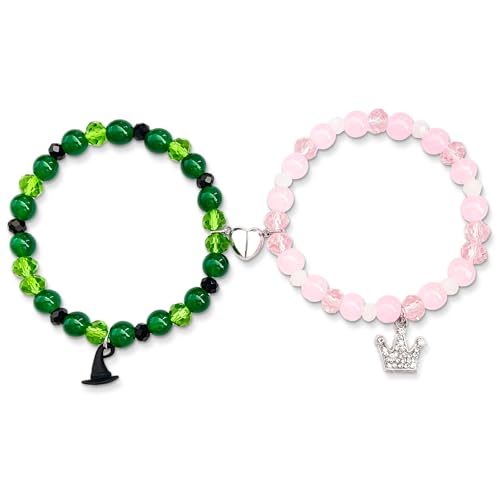 Image of Green and Pink Friendship Matching Bracelets-Crown Witch Hat Matching Bracelets-BFF Couples Accessories, for Fans' Birthdays, and Party Favors for Fans