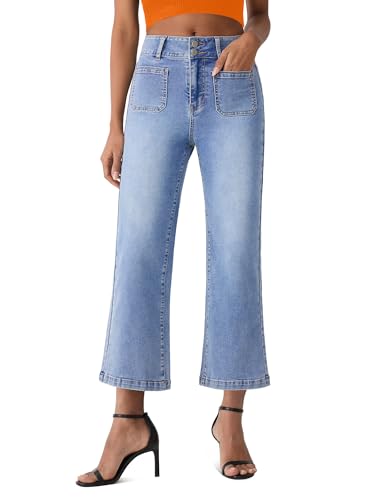 Boerfmian Cropped Jeans for Women High Waisted Womens Cropped Wide Leg Jeans Trendy Stretchy Crop Flared Denim Pants Sky Blue