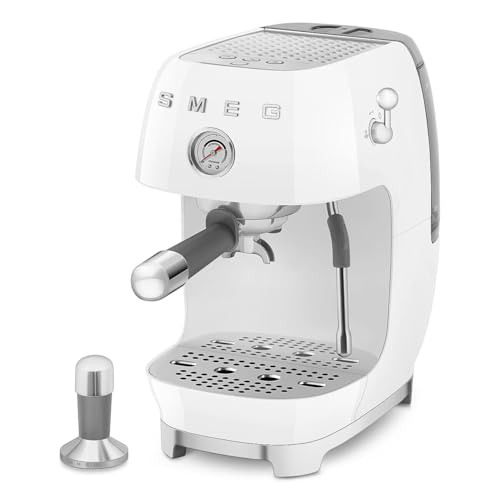 Image of Smeg Cold Brew Coffee Machine, Original Italian Brand, Patented Smeg White Color, Live the Barista Exeprience, Professional Steam Wand for Creamy Milk Drink, Pressure Monitor, ECF03WHEU