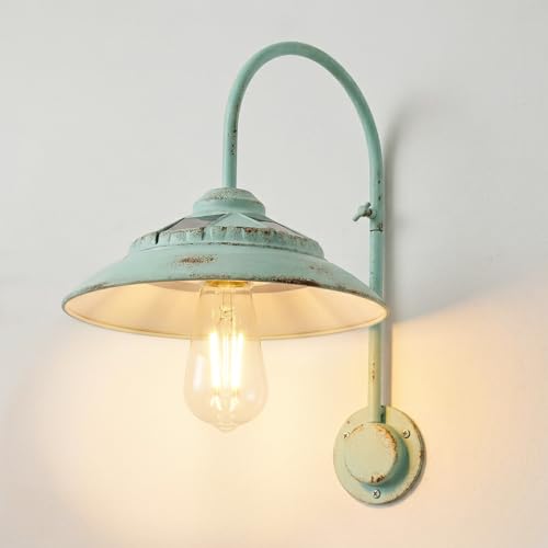 Tiejiajiang Solar Barn Lights with Motion Sensor - Metal Solar Porch Lights Outdoor with 4 High Efficiency Solar Panels - Rustic Wall Lights for Chicken Coop & Shed FarmhouseMint Green