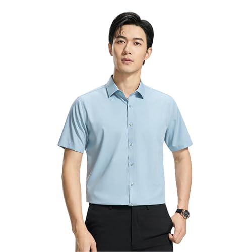Chemise d'été homme sans plis à manches courtes en lin respirant bleu marine