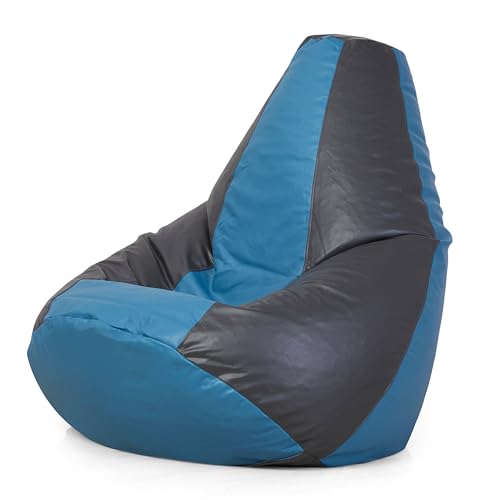Image of RnS Rest 'n' Sleep Faux Leather Teardrop Bean Bag Filled with Beans | Bean Bag Sofa Chair for Adults & Kids | Home, Office & Restaurant | Capacity Up to 120kg 1 Year Warranty(Dark Grey /Turquoise,4XL)
