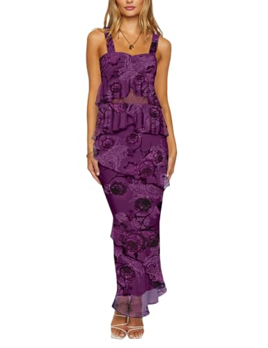 Robe longue moulante d'exception en maille de haute qualité violette L