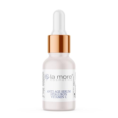 Sérum antiedad hialurónico y vitamina C – altamente eficaz, ácido hialurónico triple, vitamina C estable, aceite de semilla de uva & Poria Cocos – Hidratación, reducción de arrugas y elasticidad – No