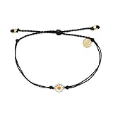 Pura Vida Gold Daisy Black Bracelet - Waterproof, Artisan Handmade, Adjustable, Threaded, Fashion Jewelry for Girls/Women