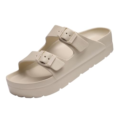 Womens Sandals Goosecret Women's Platform Sandals with Arch Support Chunky Lightweight Foam Slip on Slides Comfortable Summer Beach Sandals with Adjustable Buckle Nude, 39(size 8-8.5)