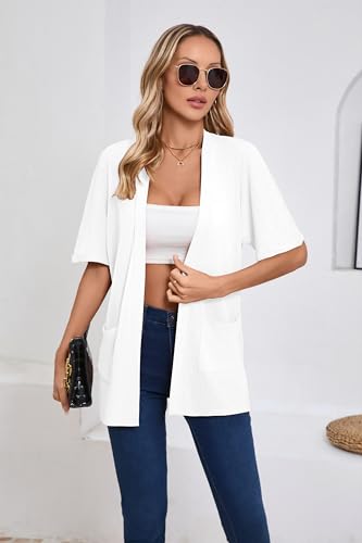 Image of Iandroiy Women's Lightweight Open Front Cardigans Casual Short Sleeve Blouse Tops