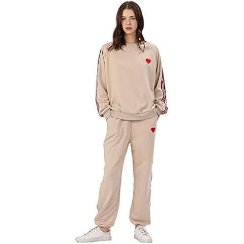 Lounge Wear Sets for Women Long Sleeve Tracksuit Two Piece Outfit Ladies Sweatshirt & Joggers Gym Activewear (Khaki,M) Cover
