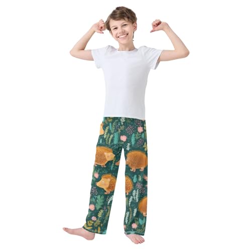 Hedgehog Spring Florals Boys Long Pants Soft Trousers Elastic Waist Kids Lounge Bottoms with Pockets S-XL3